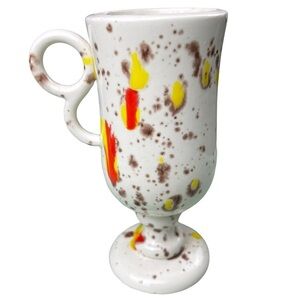 Vintage Mid Century Modern Handmade Ceramic Stemmed Coffee Mug 8oz. Signed 74